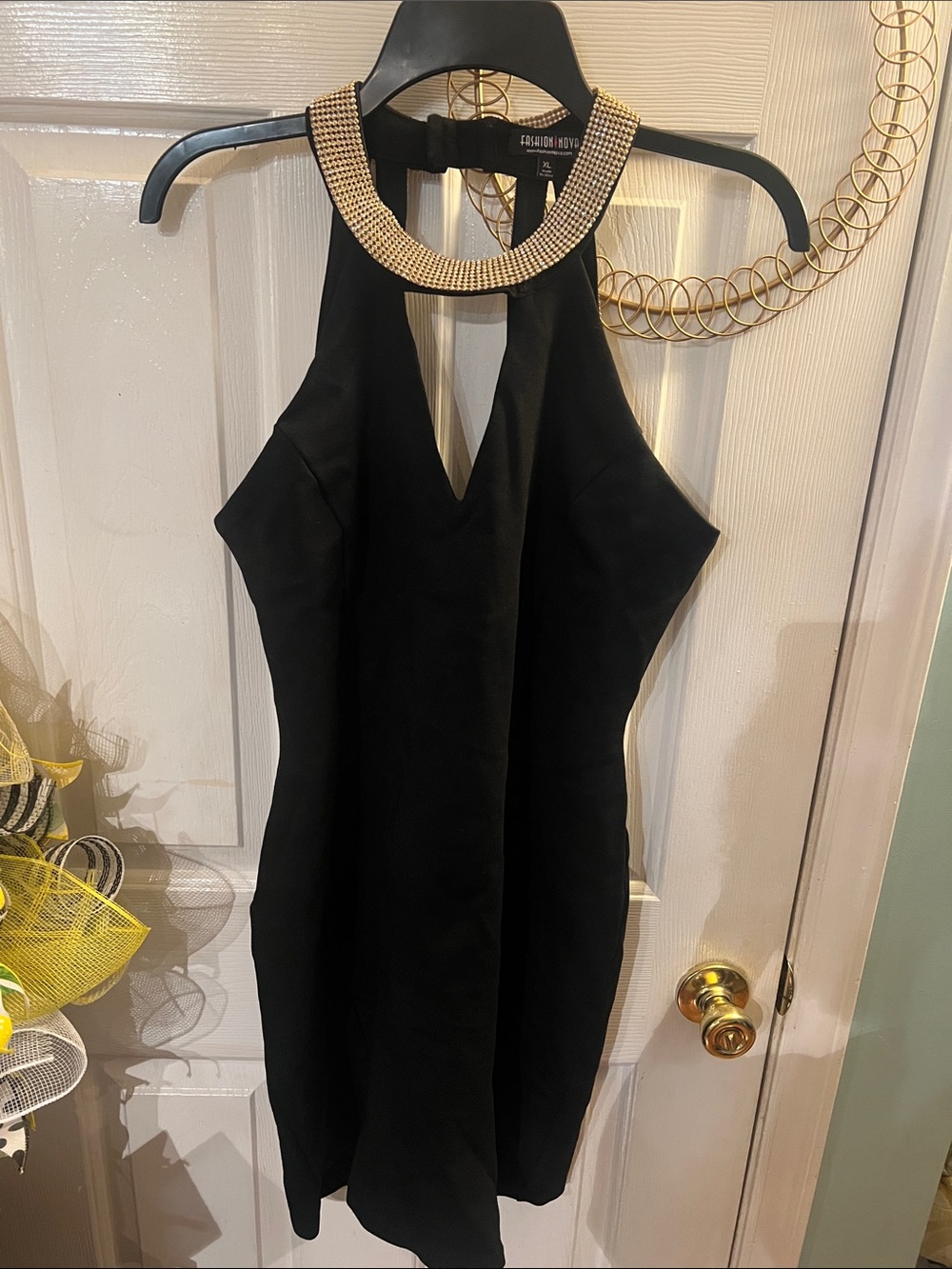 Fashion Nova Black Mini Dress with Gold Collar XL. EUC.